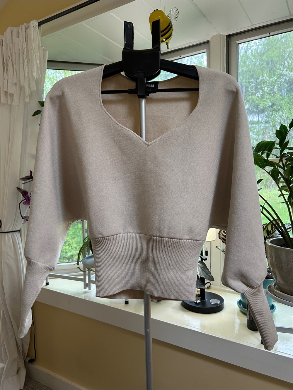 Express Women's V-Neck Sweater in Light Beige